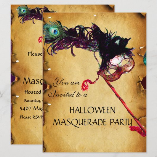HALLOWEEN MASQUERADE PARTIJ, perkament Kaart (Voorkant / Achterkant)