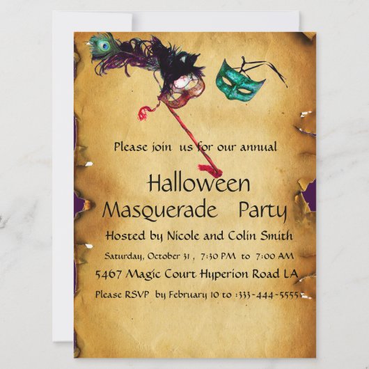 HALLOWEEN MASQUERADE PARTIJ, perkament Kaart (Achterkant)