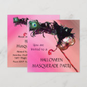 HALLOWEEN MASQUERADE PARTIJ, rode gele zijde Kaart (Voorkant / Achterkant)