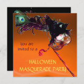 HALLOWEEN MASQUERADE PARTIJ, zwart-geel Sinaasappe Kaart (Voorkant / Achterkant)