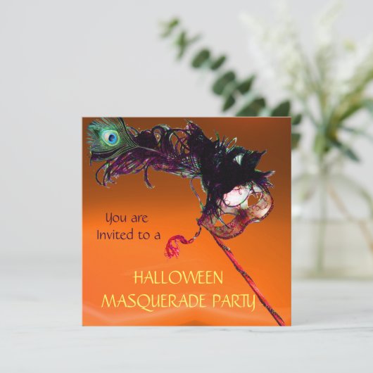 HALLOWEEN MASQUERADE PARTIJ, zwart-geel Sinaasappe Kaart (Staand voorkant)