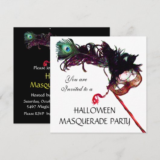 HALLOWEEN MASQUERADE PARTIJ, zwart Kaart (Voorkant / Achterkant)