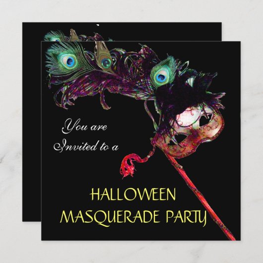 HALLOWEEN MASQUERADE PARTIJ, zwart Kaart (Voorkant / Achterkant)