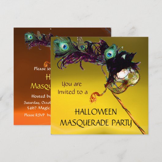 HALLOWEEN MASQUERADE PARTY Geel Oranje blauw Kaart (Voorkant / Achterkant)