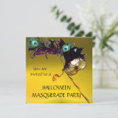HALLOWEEN MASQUERADE PARTY Geel Oranje blauw Kaart (Staand voorkant)