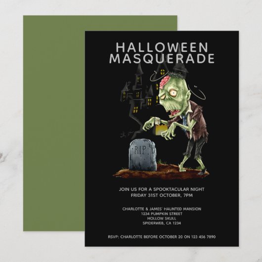 Halloween Masquerade Zombie Brain en Grave Kaart (Voorkant / Achterkant)