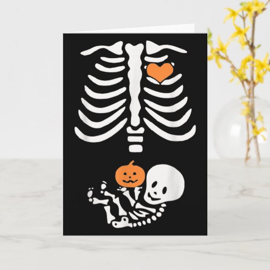 Halloween Maternity Skeleton Baby Heart Pregnancy Kaart (Gele Bloem)