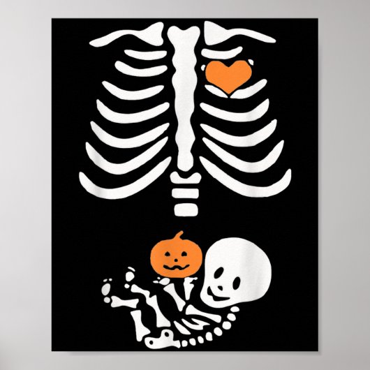 Halloween Maternity Skeleton Baby Heart Pregnancy  Poster (Voorkant)