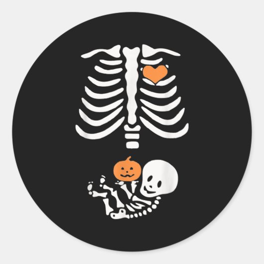 Halloween Maternity Skeleton Baby Heart Pregnancy  Ronde Sticker (Voorkant)