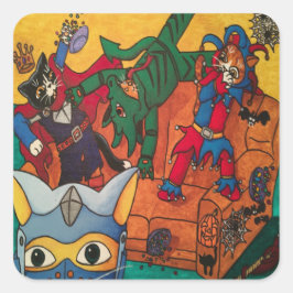 Halloween Medieval Knight Costume Katten Rechthoek Vierkante Sticker