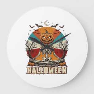 Halloween Mediterende Pompoen Skelet Retro Zon Ba Grote Klok