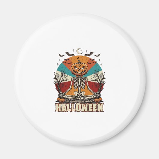 Halloween Mediterende Pompoen Skelet Retro Zon Ba Magneet (Voorkant)
