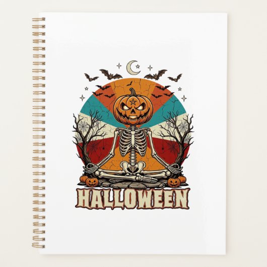 Halloween Mediterende Pompoen Skelet Retro Zon Ba Planner (Voorkant)