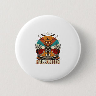 Halloween Mediterende Pompoen Skelet Retro Zon Ba Ronde Button 5,7 Cm