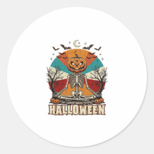 Halloween Mediterende Pompoen Skelet Retro Zon Ba Ronde Sticker