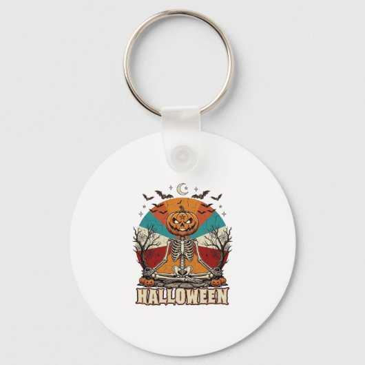 Halloween Mediterende Pompoen Skelet Retro Zon Ba Sleutelhanger (Voorkant)