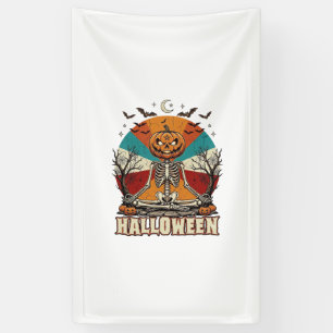 Halloween Mediterende Pompoen Skelet Retro Zon Ba Spandoek