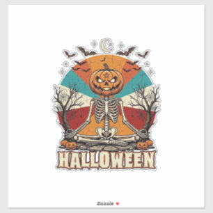 Halloween Mediterende Pompoen Skelet Retro Zon Ba Sticker