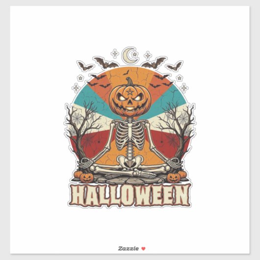 Halloween Mediterende Pompoen Skelet Retro Zon Ba Sticker (Vel)