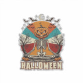 Halloween Mediterende Pompoen Skelet Retro Zon Ba Sticker (Voorkant)