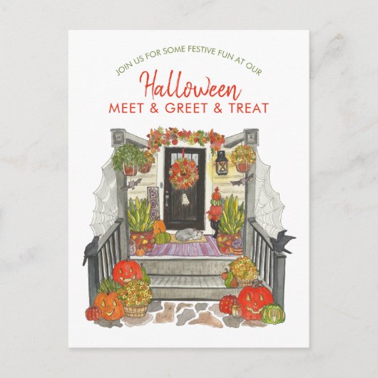 Halloween Meet, Greet, en Treat Party Uitnodiging (Voorkant)