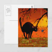 Halloween Meeting - Black Cat and Spider Briefkaart (Voorkant / Achterkant)