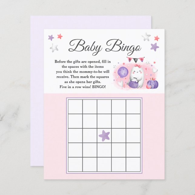 Halloween Meisje Baby shower Roze Baby Bingo Spel (Voorkant / Achterkant)