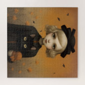 Halloween meisje en kat legpuzzel (Horizontaal)