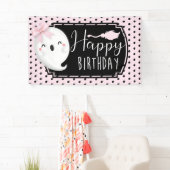 Halloween Meisje Gelukkige Verjaardag Roze Zwart Spandoek (Insitu)