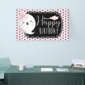 Halloween Meisje Gelukkige Verjaardag Roze Zwart Spandoek (Beurs)