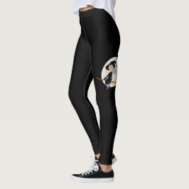 Halloween Meisje Heks Vliegend Bij De Maan Zwart Leggings
