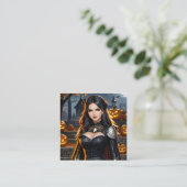 Halloween Meisje is een griezelig en leuk vakantie Vierkante Visitekaartje (Staand voorkant)