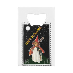 Halloween - Meisje met bezem en zwarte kat Creditkaart Flessenopener