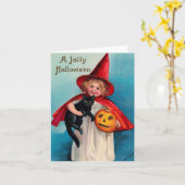 halloween meisje met een zwarte kat-kaart kaart (Gele Bloem)