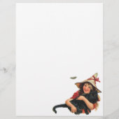  halloween, meisje met zwarte kat flyer (Achterkant)