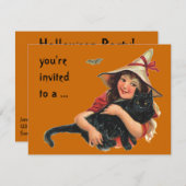  halloween, meisje met zwarte kat kaart (Voorkant / Achterkant)