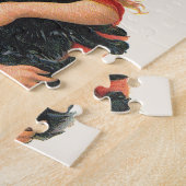 halloween, meisje met zwarte kat legpuzzel (Zijkant)