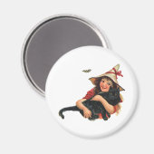 halloween, meisje met zwarte kat magneet (Voorkant / Achterkant)