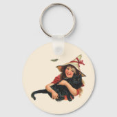 halloween, meisje met zwarte kat sleutelhanger (Voorkant)