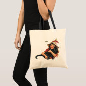halloween, meisje met zwarte kat tote bag (Voorkant (product))
