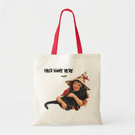  halloween, meisje met zwarte kat tote bag