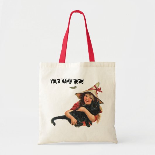 halloween, meisje met zwarte kat tote bag (Voorkant)