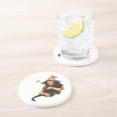  halloween, meisje met zwarte kat zandsteen onderzetter (Zijkant)