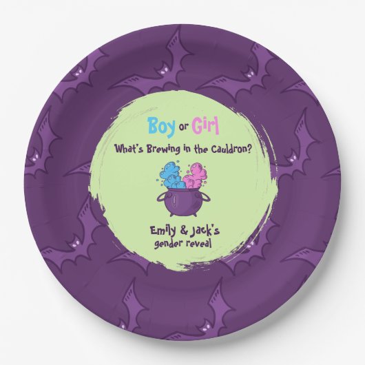 Halloween: meisje of jongen? genderonthulling papieren bordje (Voorkant)