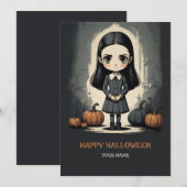 Halloween meisje plat vakantiekaart feestdagenkaart (Voorkant / Achterkant)