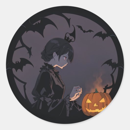 Halloween meisje ronde sticker (Voorkant)