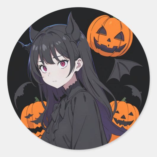 Halloween meisje ronde sticker (Voorkant)
