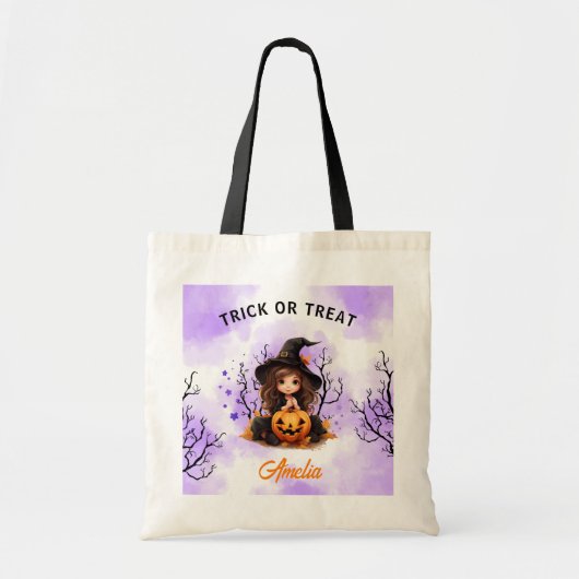 Halloween Meisje Schattige Kleine Heks Snoep Tote Bag (Voorkant)