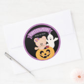 Halloween Meisje Teddybeer in Pompoen Ronde Sticker (Envelop)