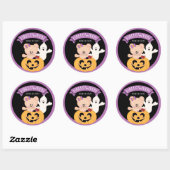 Halloween Meisje Teddybeer in Pompoen Ronde Sticker (Vel)